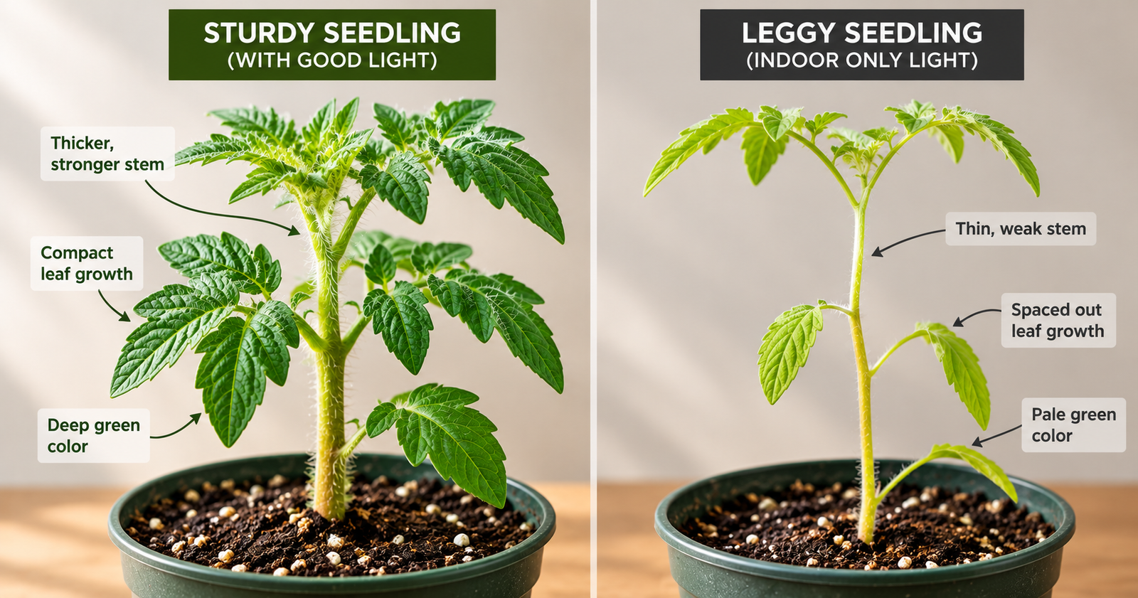 Labeled seedling trays sitting on shaded wooden porch steps